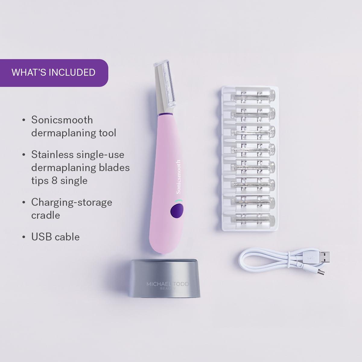 MICHAEL TODD BEAUTY MICHAEL TODD Beauty - Sonicsmooth  SONIC Technology Dermaplaning Tool - 2 in 1 Womens Facial Exfoliation & Peach Fuzz Hair Removal System with 8 Weeks of Dermaplaning Blades