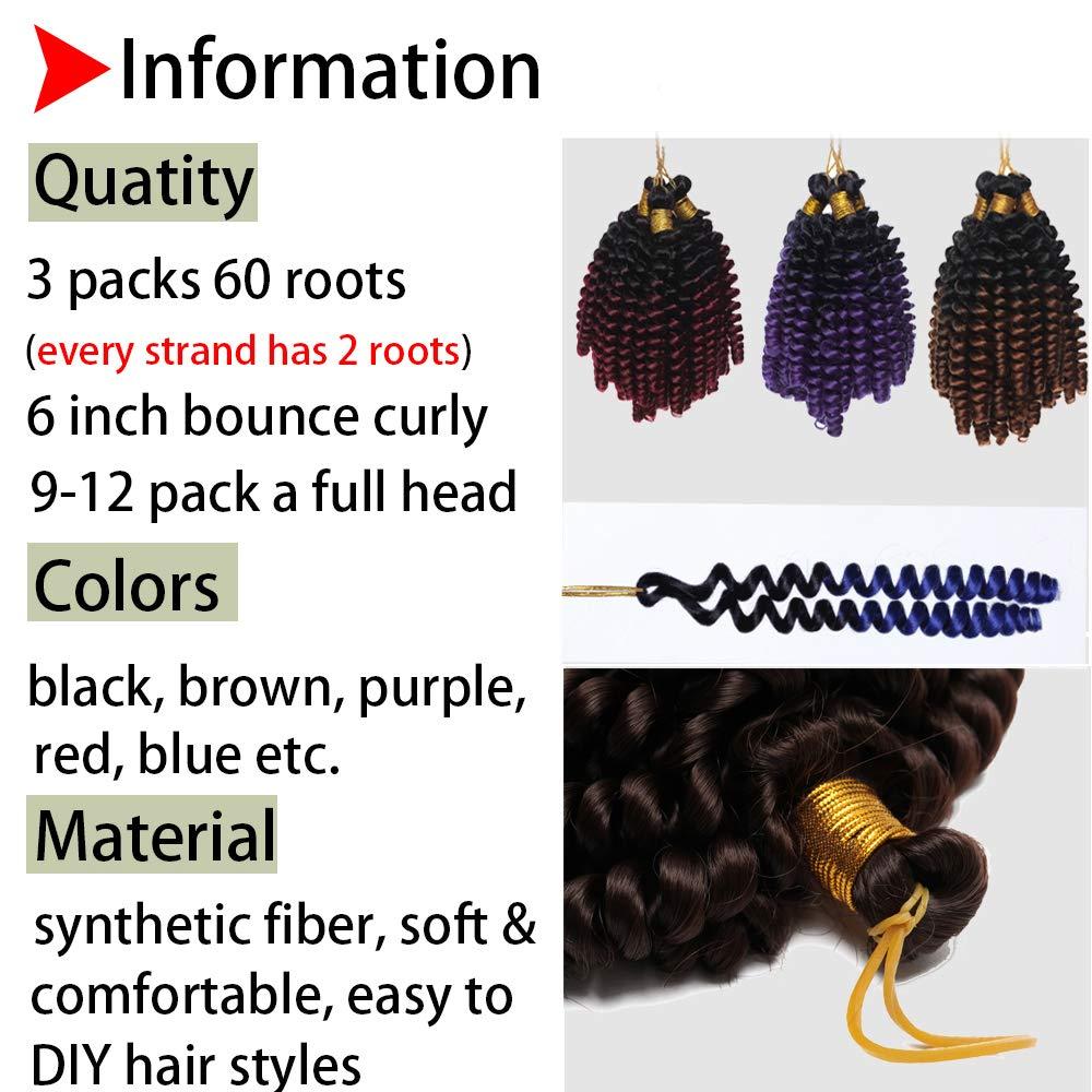 S-noilite Jamaican Bounce Hair 6 Inch Jumpy Wand Curly Crochet Hair Short Curly Crochet Braids Hair Extension Braids Twist Hair Jamaican Bounce Synthetic For Black Women (6"curly,black to dark blue)