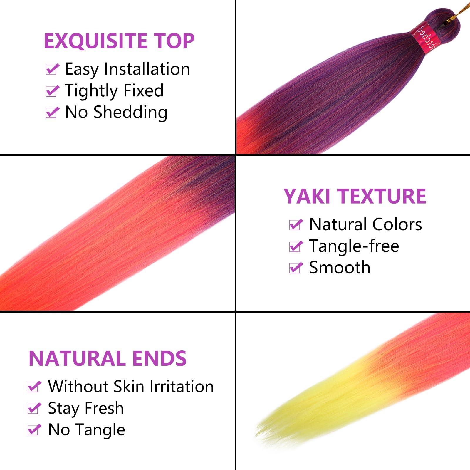 PreAfriBr Ombre Pink-Yellow Braiding Hair Pre Stretched 2 Packs Box Braids Hair Extensions 26 Inches Synthetic Pre Stretched Braiding Hair