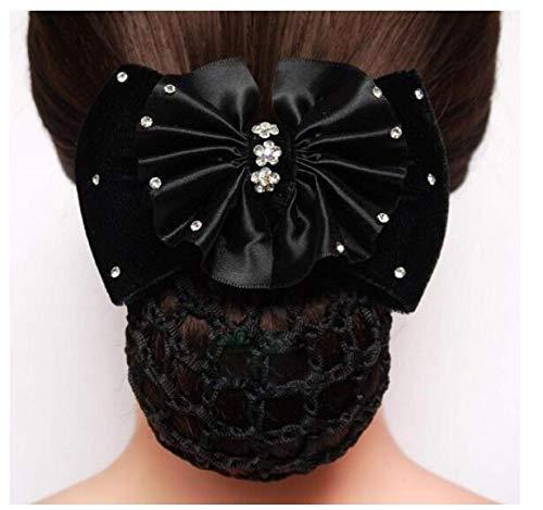 ericotry 1Pcs Women Girls Rhinestone Satin Bowknot Barrette Decorative Hair Clip Hair Bun Cover Snood Net for Nurse Bank Worker Restaurant Stewardess (Black)