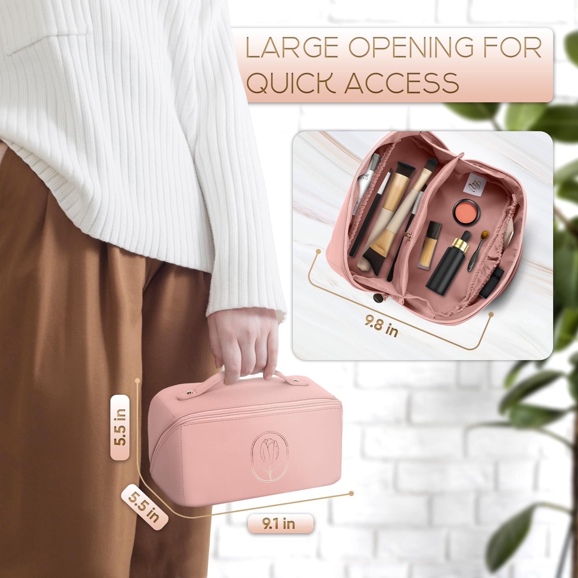 LV Levitural Levitural Large Capacity Travel Cosmetic Bag - Waterproof PU Leather Makeup Organizer with Handle, Divider, and Silicone Brush Holder