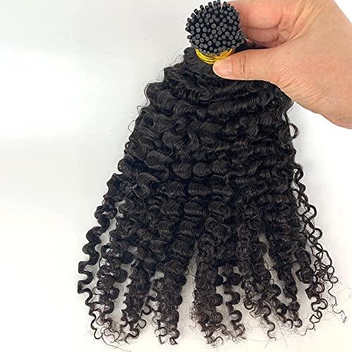 HAPPY&CC HAPPY&CC 4B 4C Afro Kinky Curly I Tip Hair Extensions Brazilian Virgin Human Hair 1g strand 100g Easy Stick I Tip Hair (16inch)