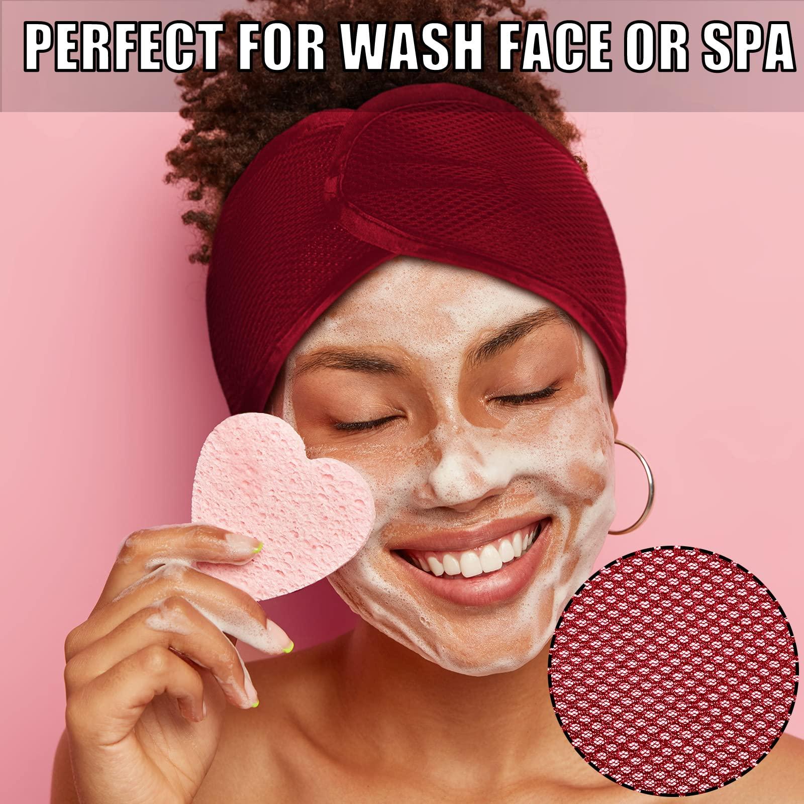 Haysandy Haysandy Hairband, 4 Pieces Mesh Hair Wrap for Black Women - Face Wash Makeup Hair Accessories Headbands (Black, Wine Red, Khaki, Light Green)