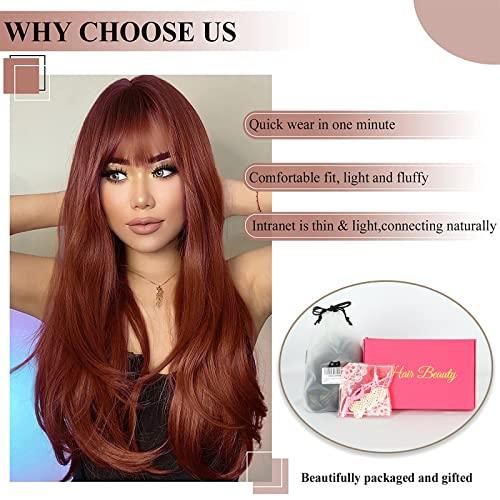 FREEMEIGE FREEMEIGE Copper Red Hair Extensions Clip in Hair Extensions for Women Straight Layered Hair Extensions Synthetic Clip in Extensions Long Wavy Extension Daily Use 20 Inch