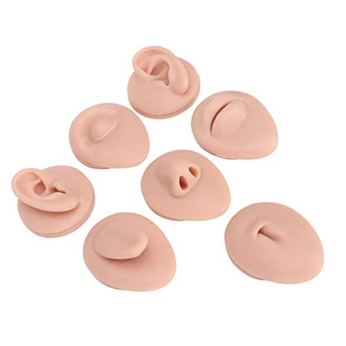 Dioche Soft Silicone Flexible Model Body Part Displays Set, Body Piercing Practice Model Simulation Ear Eye Nose Mouth Tongue and Belly Button Model for Novice Piercer (Medium Fleshcolor)