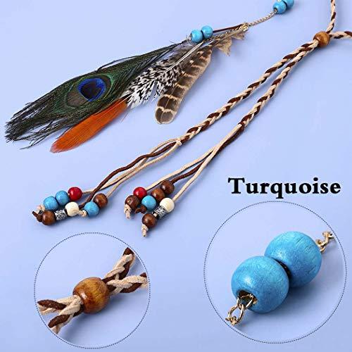 Barode Barode Boho Peacock Feather Headband and Armband Hippie Tassel Hairband Indiana Headdress Party Prom Decoration Hair Accessories for Women and Girls(set of 2) (Beige)