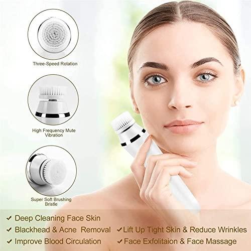 SMSOM SMSOM Electric Facial Cleansing Brush, Face Scrubber Spin Rechargeable IPX7 Waterproof, 3 Brush Heads for Deep Cleansing, Gentle Exfoliating (White)