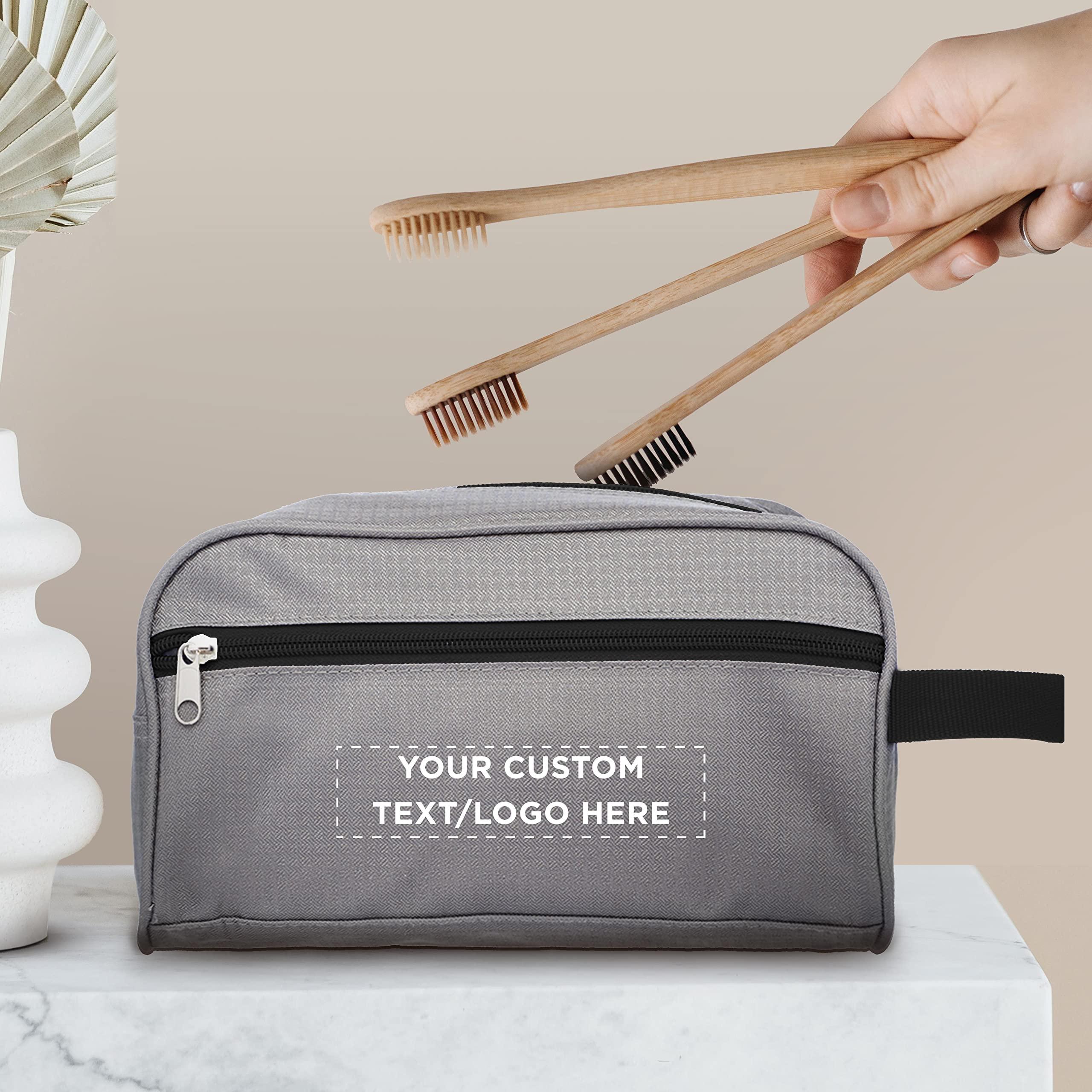 DISCOUNT PROMOS DISCOUNT PROMOS Custom Travel Two Tone Toiletry Bags with Handle Set of 12, Personalized Bulk Pack - Versatile, Bring Everywhere You Go, Perfect for Travelling or Even at Home - Gryblk - 10\"X5\"X5.5\"