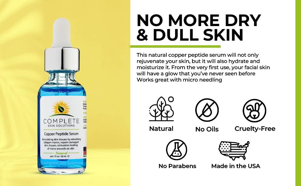 COMPLETE SKIN SOLUTIONS Copper Peptide Face Serum Collagen - With Anti Aging Skin Solutions Properties:1oz/30ml Anti-Wrinkle Formula For Youthful Skin