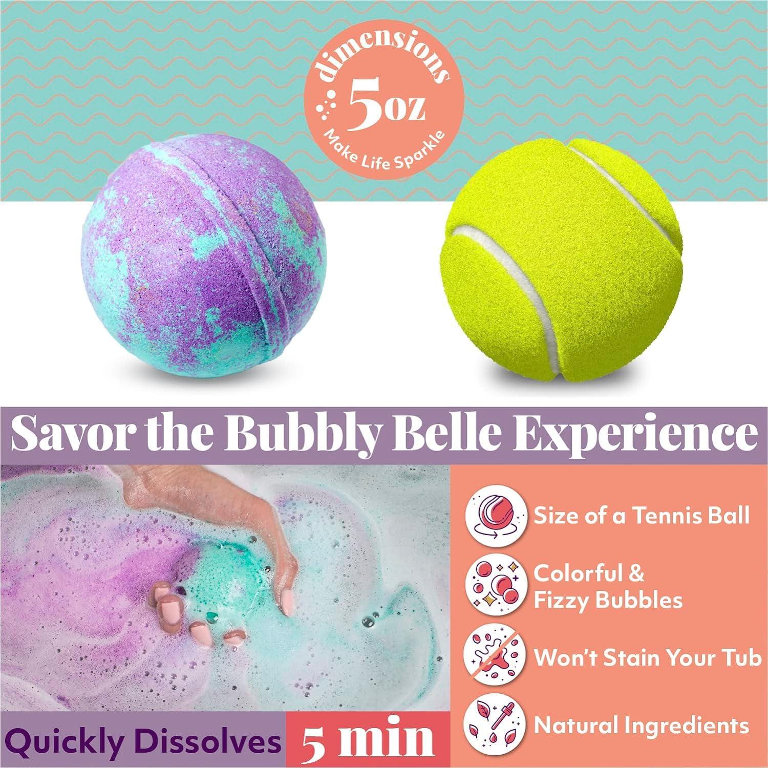 Bubbly Belle XXL 5oz Bath Bombs Gift Set, 12 USA Made Extra Large Fizzies with Fruity Scents