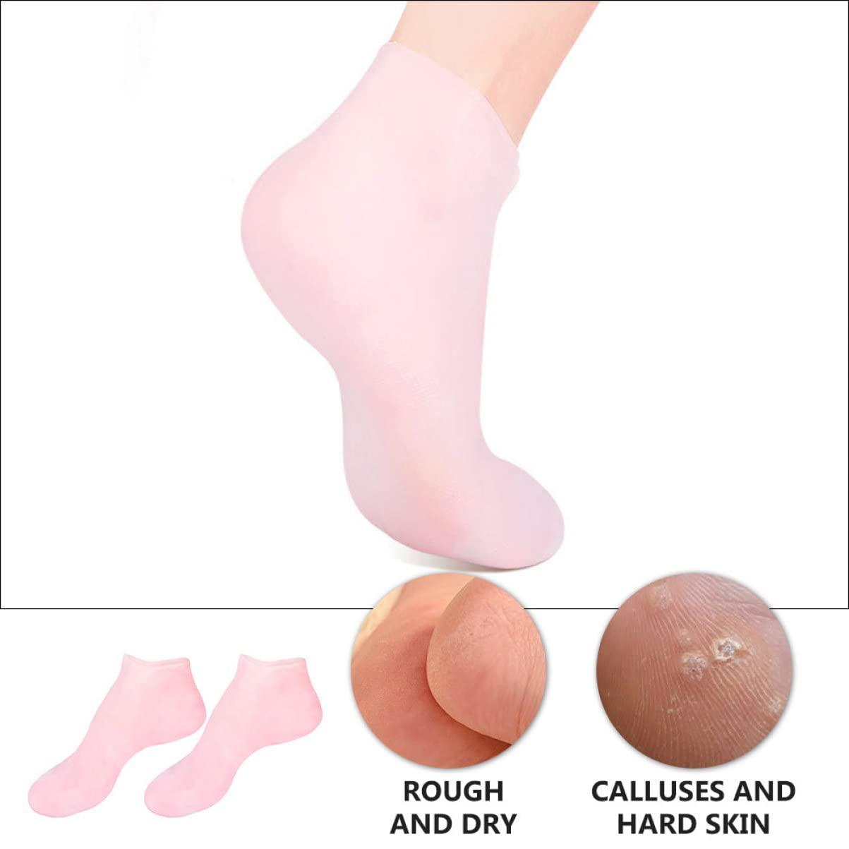 WOONEKY WOONEKY 1 Set Hydrating Sock Gloves Foot Care Socks Moisturizing Soften Socks Exfoliating Gloves Sock Spa Socks Gloves Cracked Foot Socks Full Finger Waterproof Gloves Gel Pink Sebs