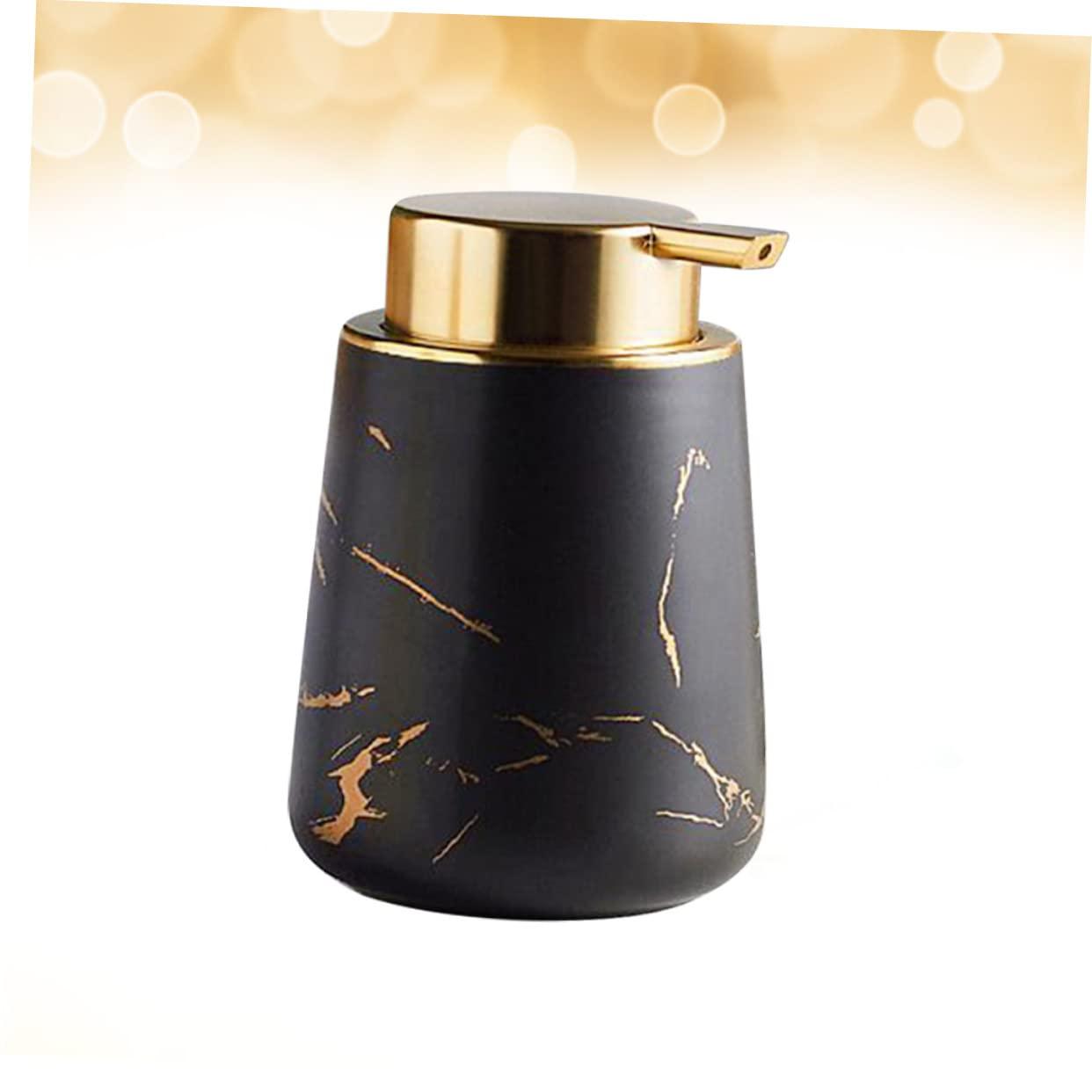 CANIGHT CANIGHT 400ML Ceramic Lotion Dispenser Portable Push Pump Bottle for Liquid Soap and Makeup Multi Purpose Travel Container Marbling Black Ideal for Toiletries and Travel Use