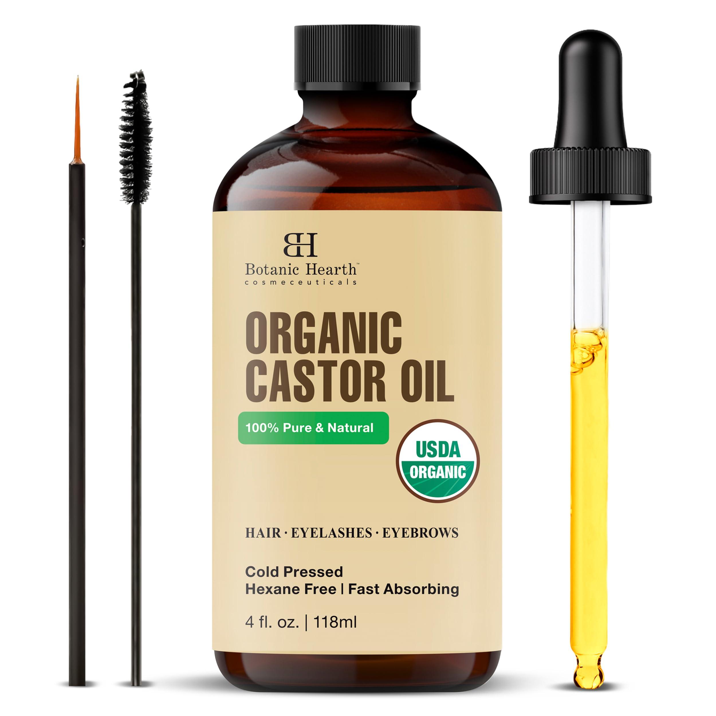 Botanic Hearth Botanic Hearth Castor Oil (2 fl oz) | USDA Certified Organic | 100% Pure & Hexane Free | Cold Pressed |Promotes Growth for Eyelashes, Eyebrows & Hair | Includes Eyebrow & Eyelash Brush
