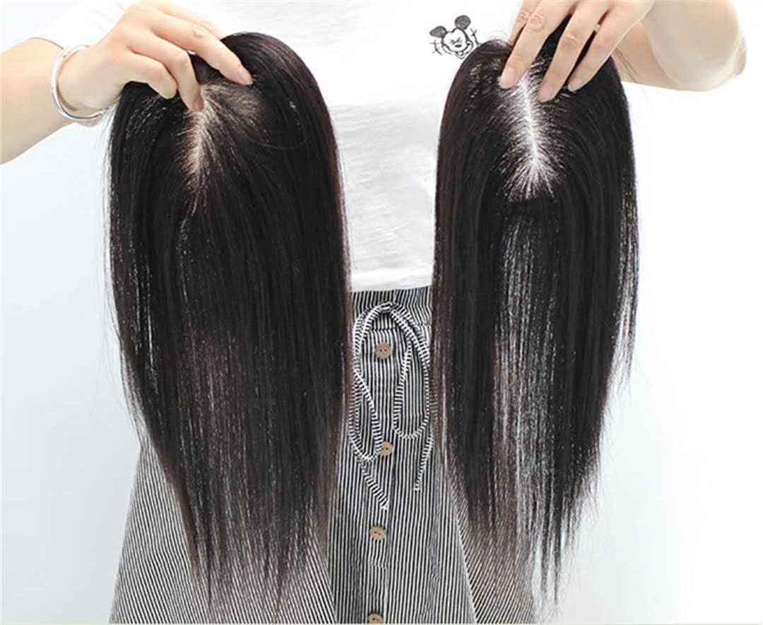 YAIRYANGTZE YAIRYANGTZE Human Hair Topper Hair Piece Hand Made Wiglets Hairpieces for Thinning Hair with Clips Mono Base (Black,14\" mono)