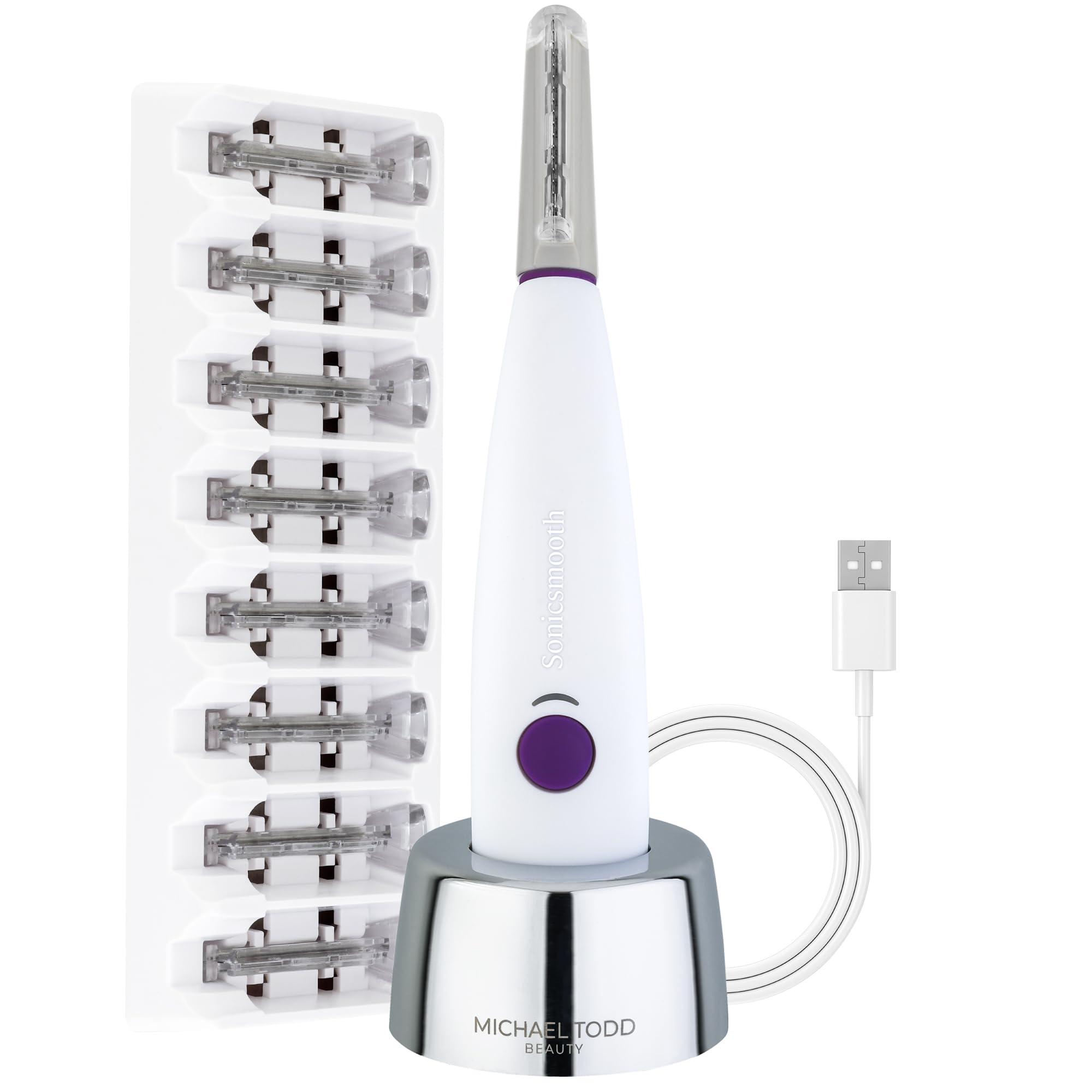 MICHAEL TODD BEAUTY Michael Todd Beauty - Sonicsmooth  SONIC Technology Dermaplaning Tool - 2 in 1 Womens Facial Exfoliation & Peach Fuzz Hair Removal System with 8 Weeks of Dermaplaning Blades