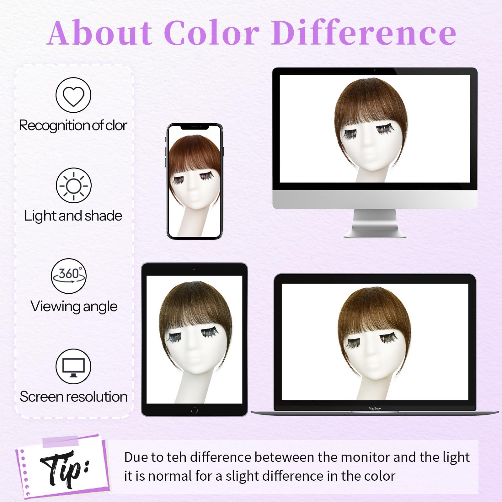 KooKaStyle KooKaStyle Clip in Bangs 100% Human Hair Air Curtain Bangs for Women Light Brown Fake Bangs Wispy Bangs Fringe with Temples Hairpieces for Daily Wear