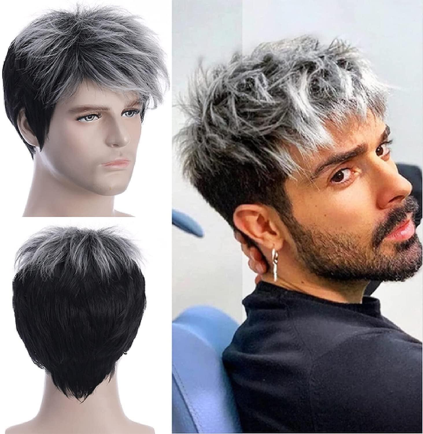 KRYLL KRYLL Men's Wigs European And American Short Hair Aged Silver Hair For Men Natural Looking High Quality Synthetic Hair Wig, for Daily Party Wear