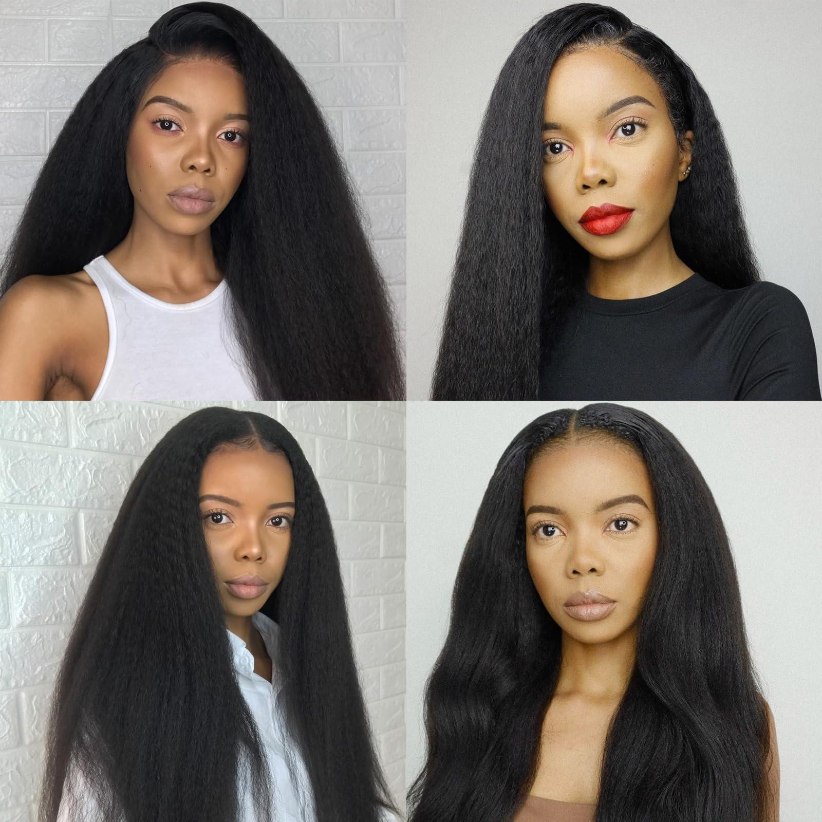 NEXLAYER NEXLAYER Kinky Straight Clip Ins Real Human Hair Black Women 120g 8pcs Kinkystraight Clip In 100% Human Hair Clipins Natural Hair Extensions For Black Women (Natural Black Kinky Straight, 14 Inch)