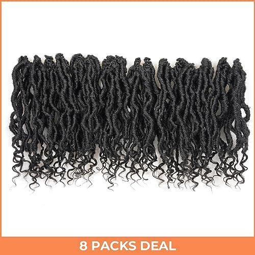 ToyoTress Toyotress Passion Locs Crochet Hair - 18 Inch 8 Packs Natural Black Faux Locs Crochet Hair Curly Ends, Long Curly Locs Braids Pre-Looped Synthetic Braiding Hair Extensions (18 Inch, 1B)