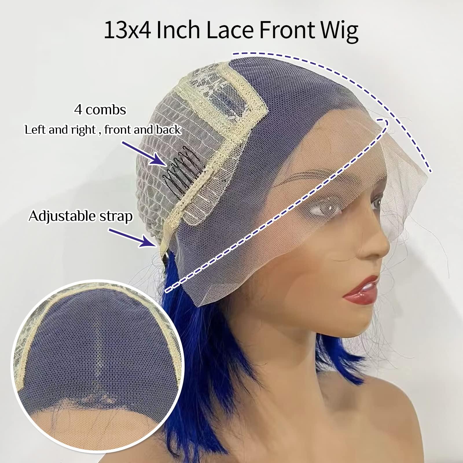 Lovigs Lovigs Blue Lace Front Wigs Human Hair Natural Hairline Short Bob Wigs 13x4 Transparent Lace Blue Wigs for Women Blue Bob Wig Human Hair (10 Inch)