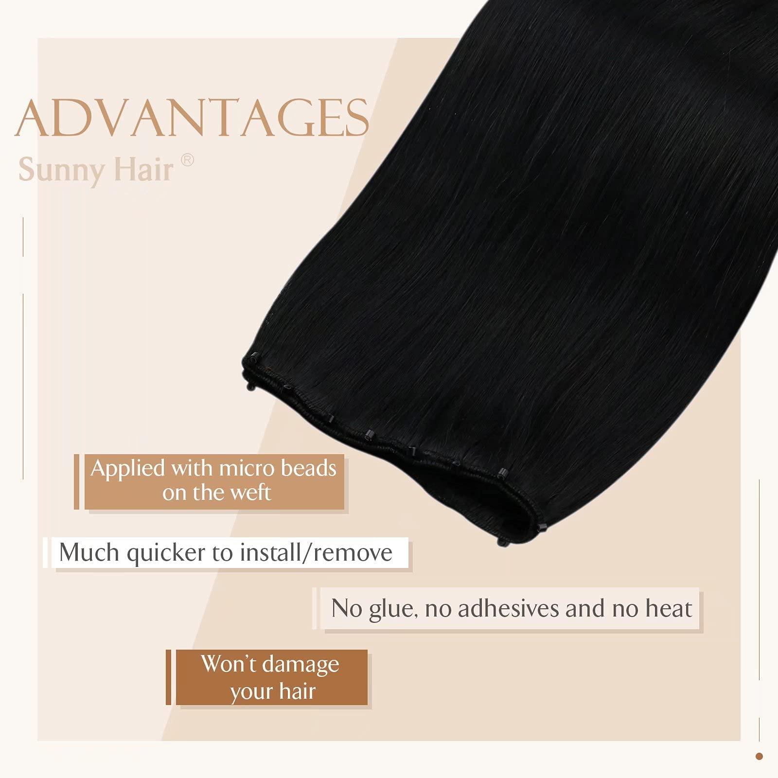 Sunny Hair Sunny Hair Beaded Weft Hair Extensions Human Hair 50G Micro Bead Hair Extensions Real Human Hair Vigorous Straight Weft Hair Extensions with Micro Beads Jet Black 16 inch