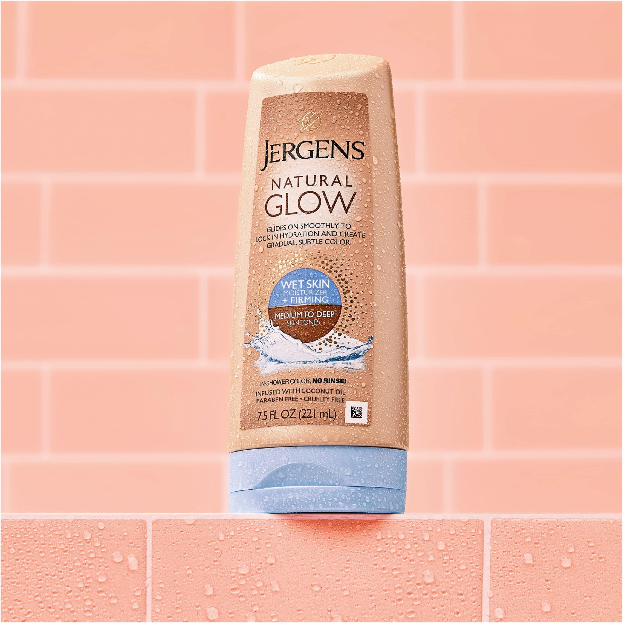 Jergens Jergens Natural Glow +FIRMING In-shower Self Tanner Body Lotion, Sunless Tanning for Medium to Tan Skin Tone, Anti Cellulite Firming Moisturizer, Gradual Fake Tan, 7.5 Ounce (Pack of 2)