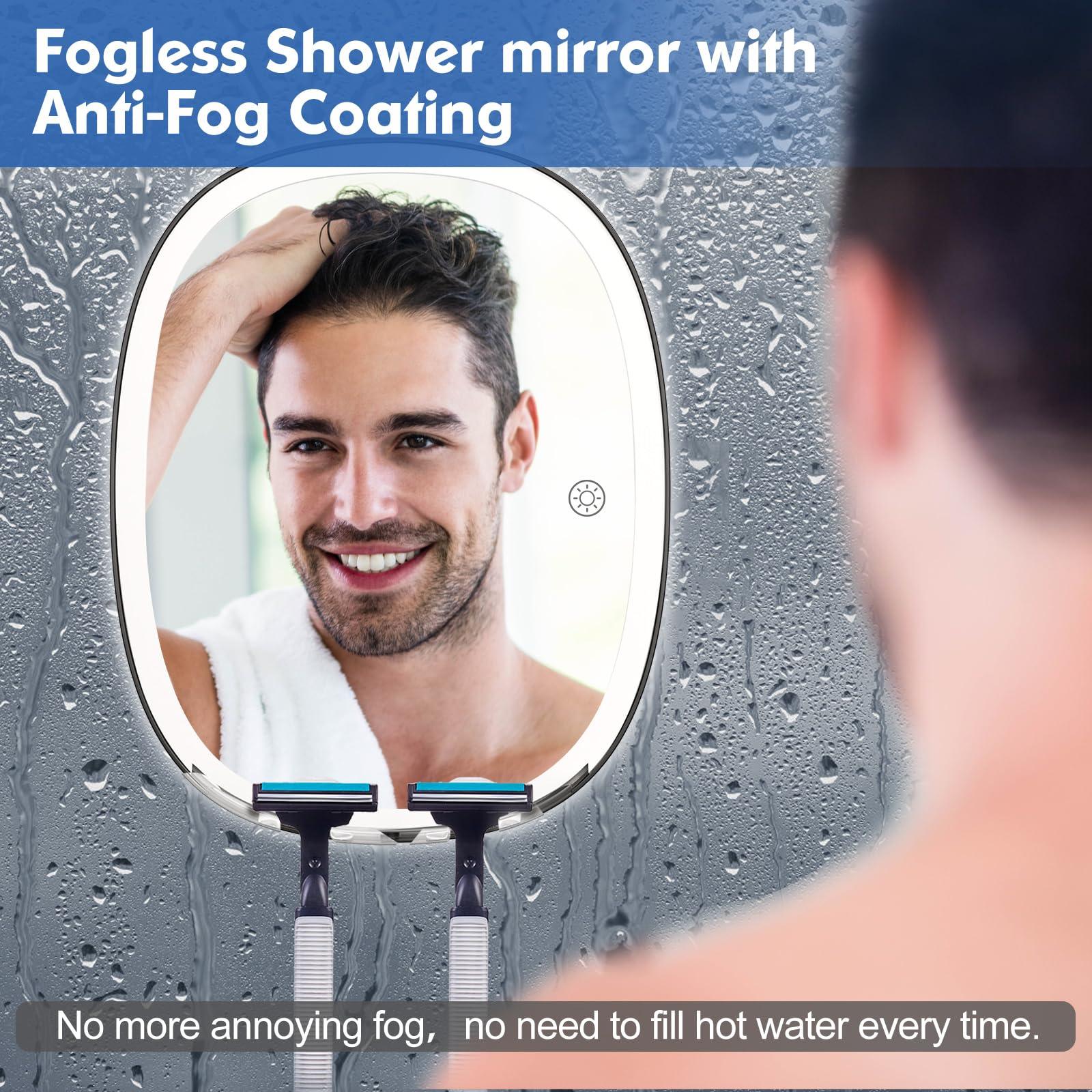 COSMIRROR COSMIRROR Shower Mirror Fogless for Shaving with Razor Holders, 3-Color Dimmable Light for Anti Fog Shower Shaving Mirror