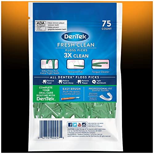 DenTek DenTek Fresh Clean Floss Picks, For Extra Tight Teeth, 75 Count, 3 Pack