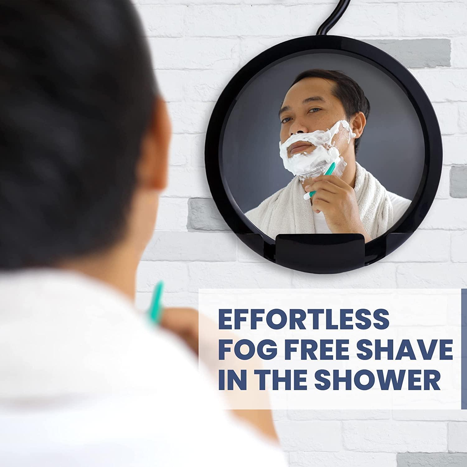 MIRRORVANA MIRRORVANA Dual Anti Fog Shower Mirror for Shaving with Hook for Hanging and Fogless Shatterproof Surface - Fill Back Chamber/Reservoir with Hot Water for Fog Free Shave (8\" Diameter, Black)