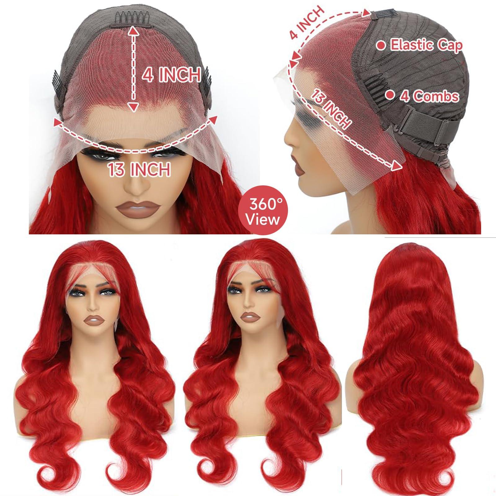 Smavida Red Wig Human Hair 13x4 HD Red Lace Front Wigs Human Hair 180% Density Body Wave Hot Red Colored Wigs Human Hair Glueless HD Transparent Lace Front Wigs Human Hair Pre Plucked with Baby Hair 28 Inch