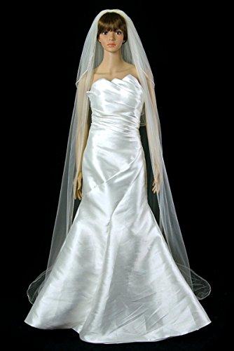 Velvet Bridal Bridal Wedding Veil Two Tier Cathedral Shoulder Length Ivory Tulle Rhinestone