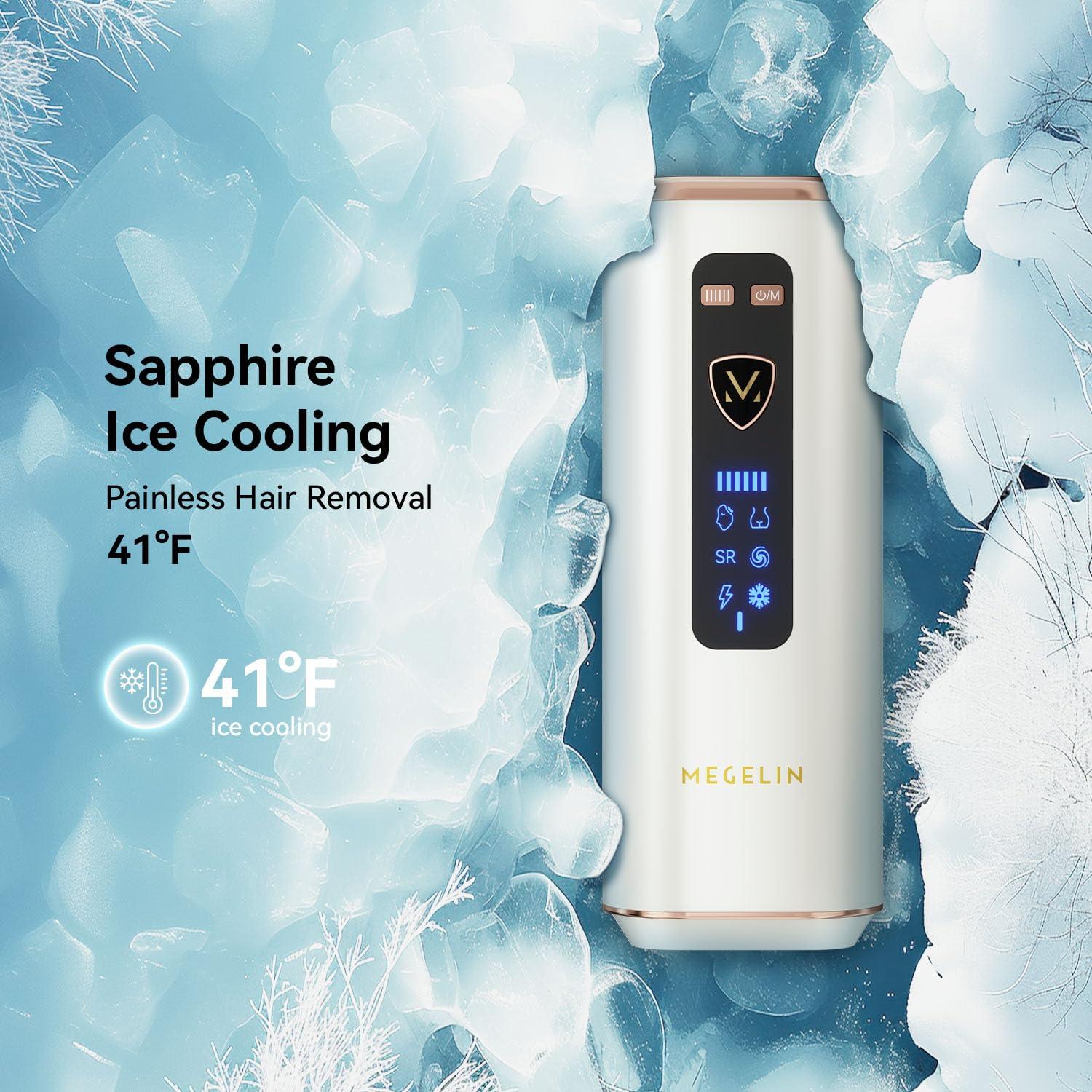 MEGELIN MEGELIN X PRO IPL Hair Removal for Women and Men, 21J Sapphire Cooling System Permanent Lase Hair Removal Device with Unlimited Flashes, Painless at-Home Remover for Facial Bikini Lines Legs Arms