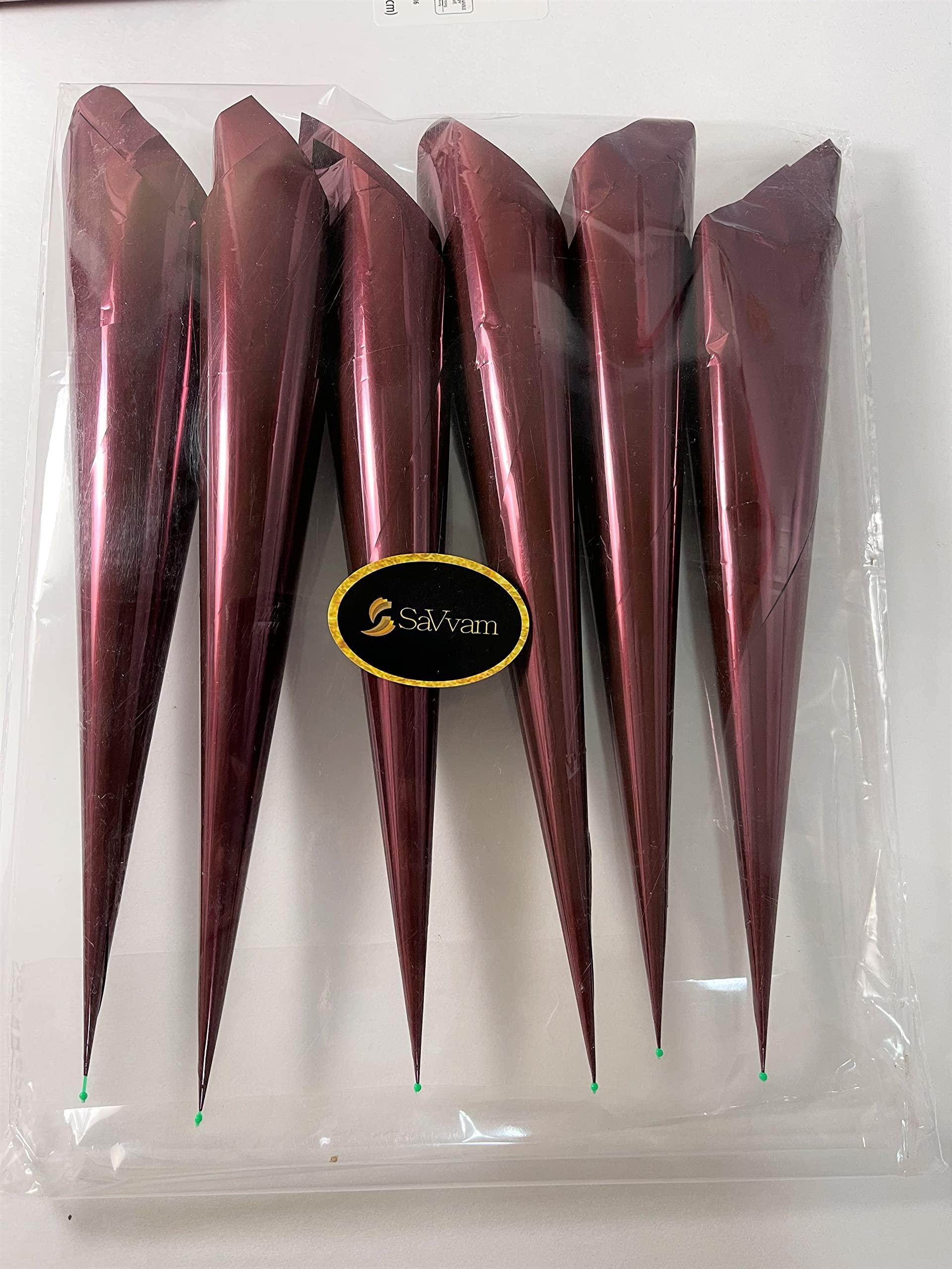 SaVvam SaVvam Empty Pre-rolled henna cones, Handmade Rolled Mylar Cellophane Cones For Henna Paste, Temporary Tattoo, Jaqua Designs, Cake Icing, Cake Decoration (Pack of 6) - Large (6 EMPTY CONES)