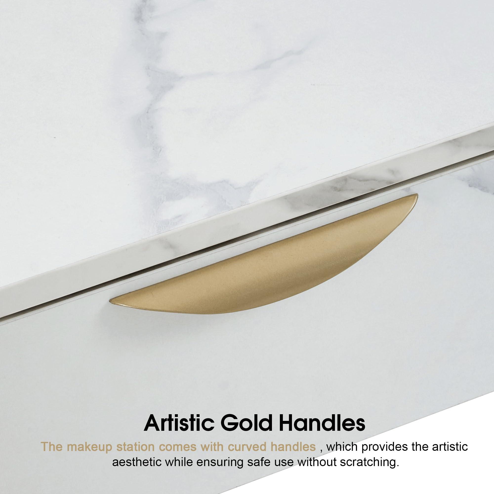 BarberPub BarberPub Salon Spa Station for Hair Stylist, Barber Station with Metal Support Legs and Golden Handles, Wall Mount Styling Cabinet, Beauty Storage Organizer 3174 (White)