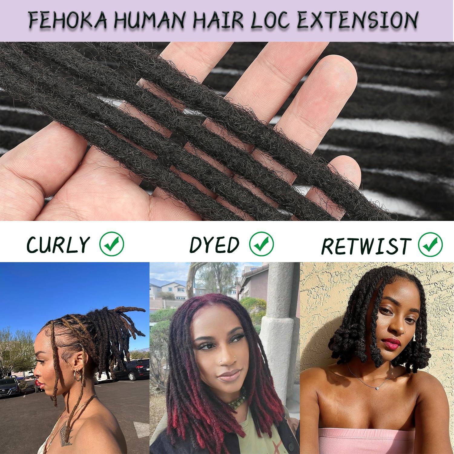 FEHOKA 0.6cm 4 Inch Human Hair Locs Extensions 60 Strands Dreadlocs Extensions Real Human Hair Natural Black for Women Men Kids Full Handmade Permanent Human Hair Locs Can Be Dyed and Bleached