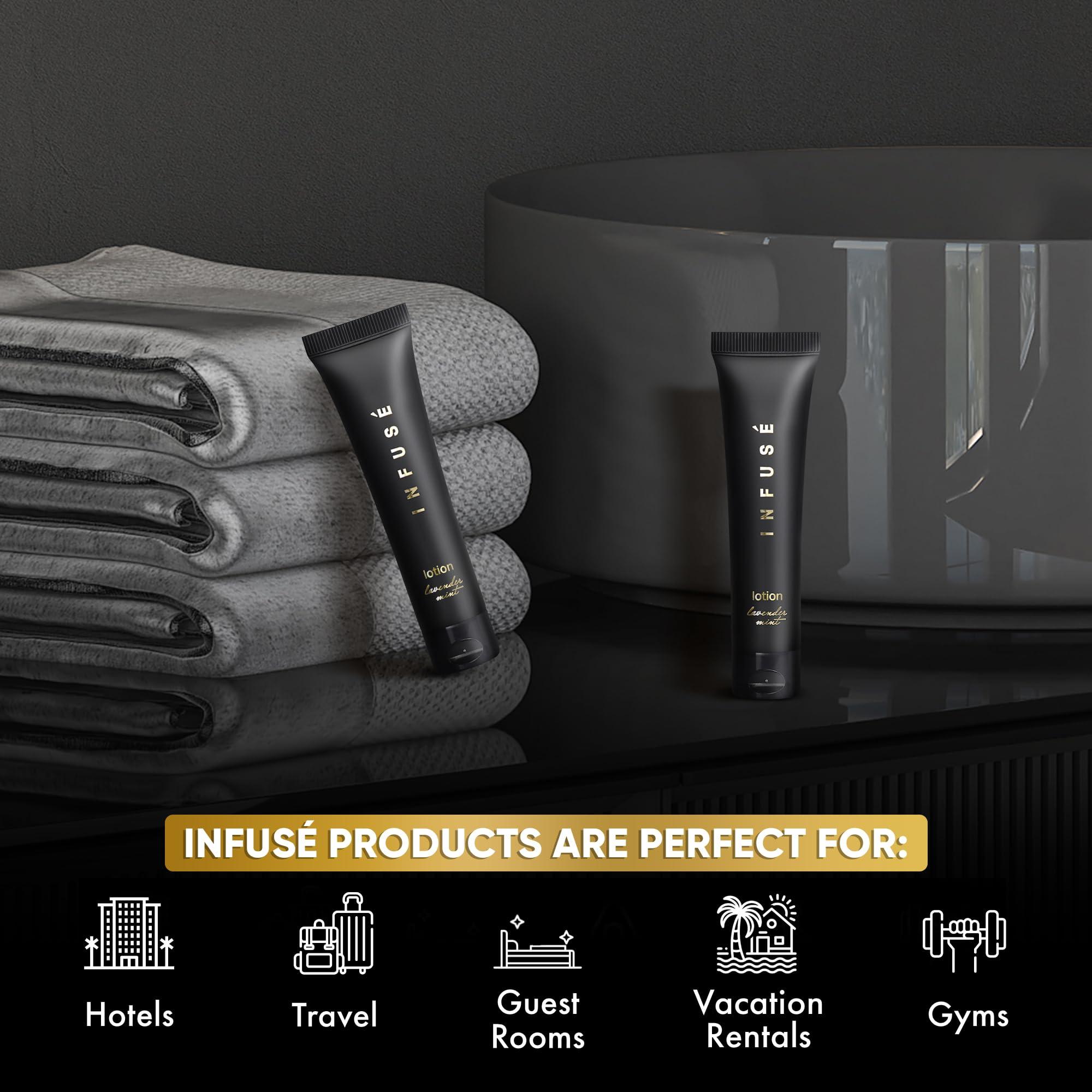 Infuse Infuse Black Hotel Toiletries Bulk | 1 oz Lotion Travel Size | For Hotels, Vacation Rentals, Gym, Luxury, Airport | Case of 20