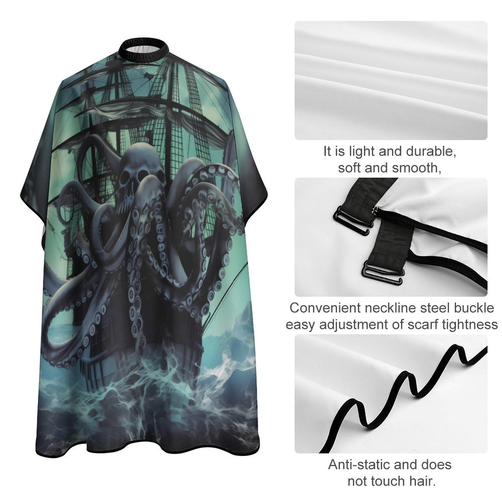 KUYT KUYT Octopus Skull Ship Professional Barber Cape,Polyester Hair Cutting Salon Cape,Water And Stain Resistant Apron,Cutting Hair Beard Hairdressing Cape Anti-Static Haircut,56.766.9 Inch (1 Pack)