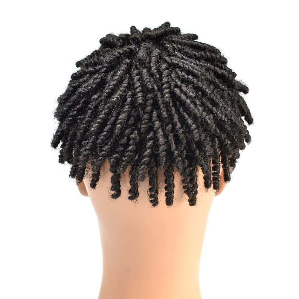 Generic Afro Kinky Twist Crochet Braids Hair for Black Men 8X10 African American Human Hair System Replacement Afro Toupee for Black Men All PU Injected Poly Thin Skin Hair Piece Mens Wig 6MM-6\",1B# Off Black