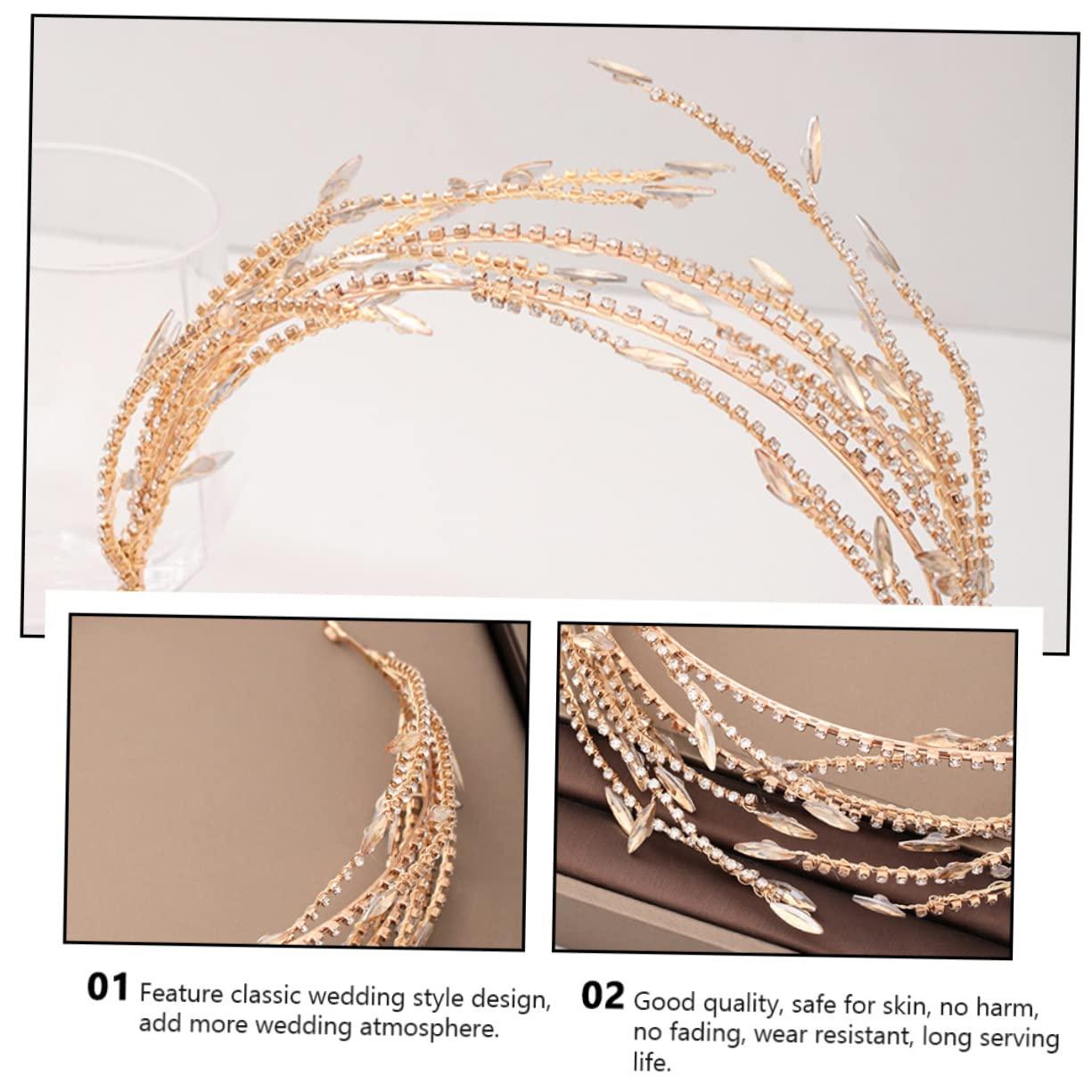Angoily Angoily Golden Headband Gold Wedding Side Headpiece for Bride Hair Headbands for Women Bride Hair Band Hair Pin Headband Womens Headband Bridal Headdress Accessories Head Bands Rhinestones