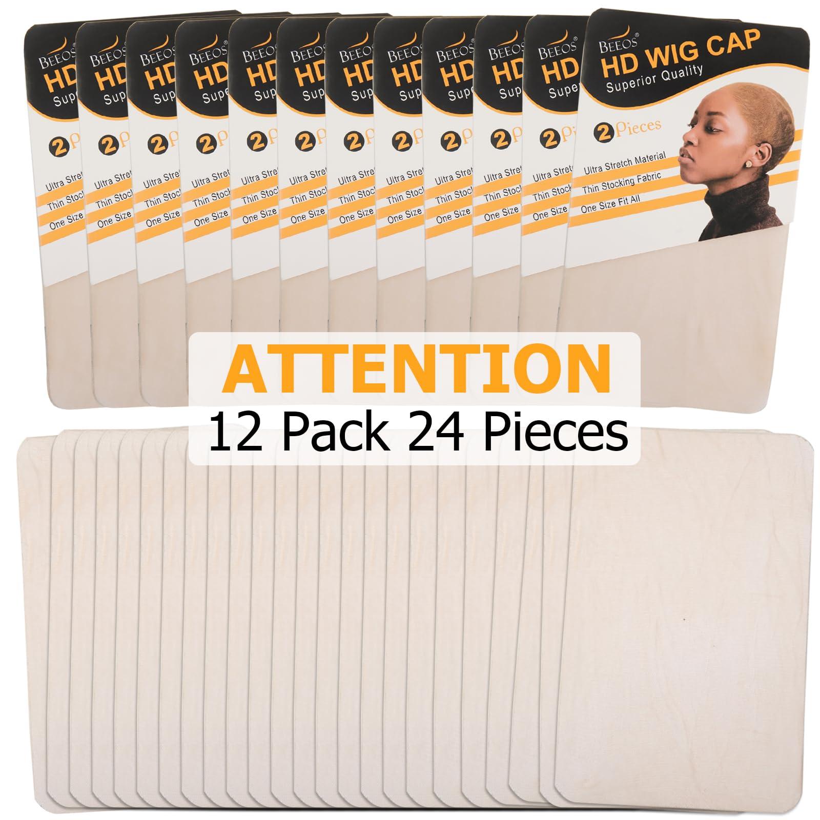 BEEOS BEEOS Nude SKINLIKE HD Wig Cap, 24 Pieces Invisible and Sheer Breathable Ultra-thin Stretchy Stocking Caps for Lace Front Wigs, Bald Cap for Women