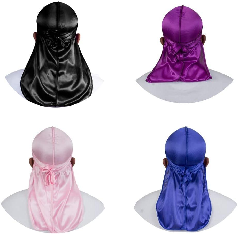 ForceWave 4PCS Silky Durags for Men Women 360 Waves with 1 Wave Cap, Silky Satin Durag Extra Long Tails