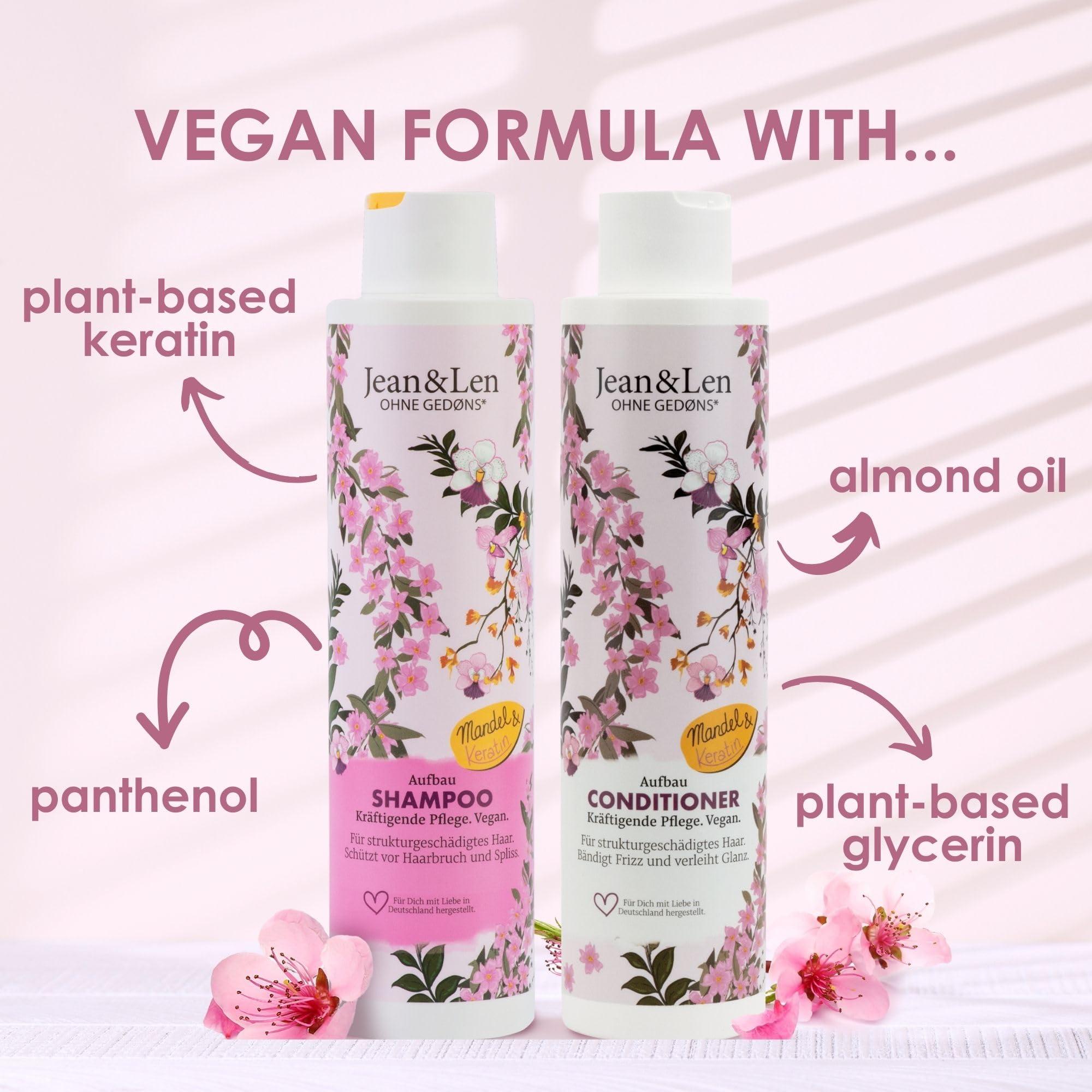 Jean & Len Jean & Len Almond & Keratin Shampoo and Conditioner Set, for structurally damaged hair, tames frizz, protects against hair breakage, without parabens & silicones, vegan, 2 x 10.14 Fl.OZ.