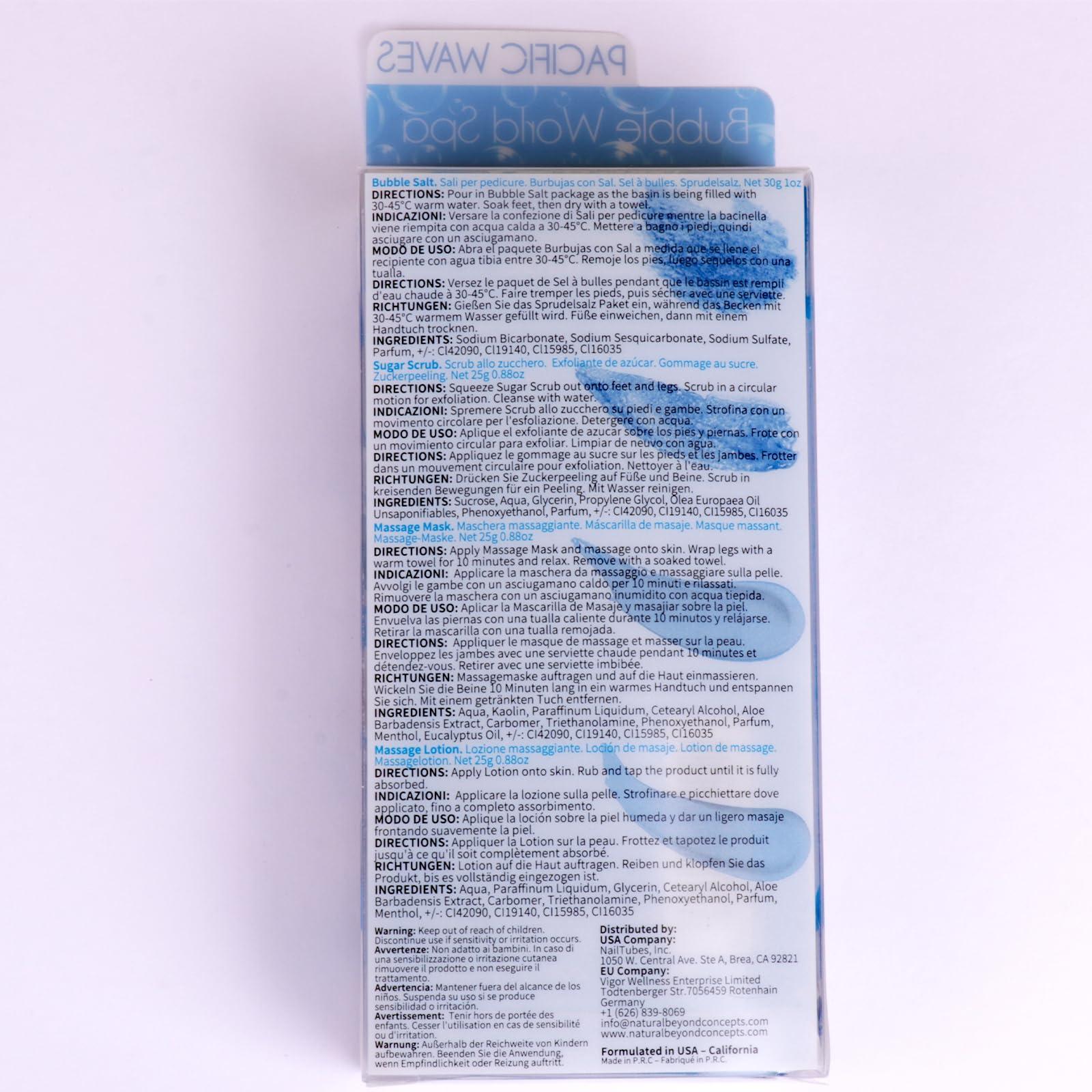 nbc BeautiLab nbc BeautiLab Pedicure Kit Foot Soak Set: Bubble Salt, Sugar Scrub, Massage Mask, Massage Lotion in a Box, 4 Step Foot Spa Kit for Dry Feet, Softens Calluses(1 Set Pacific Waves)