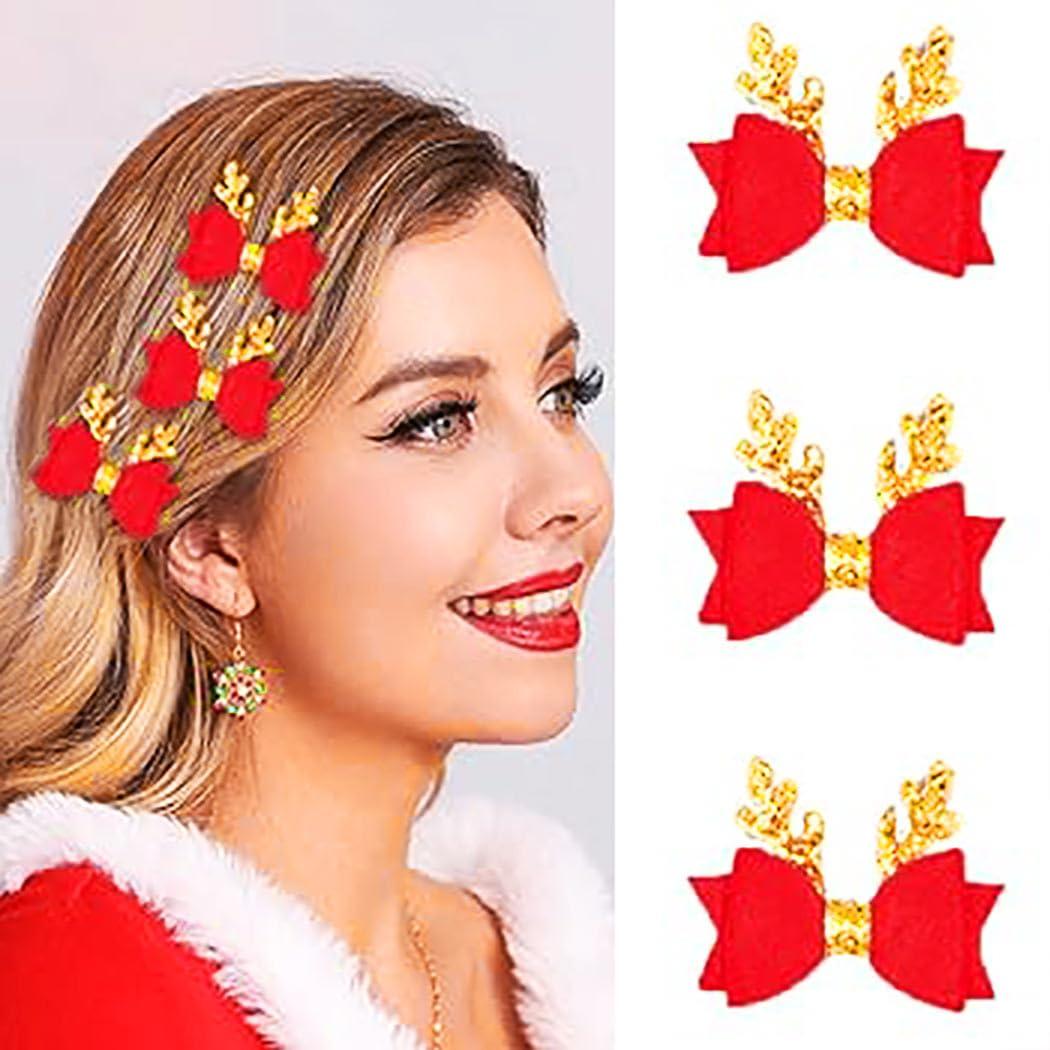 EVILD Evild Christmas Bow Hair Clips Sequins Bow Barrettes Alligator Clip Hair Bows Cute Glitter Antlers Hairpins for Girls(Pack of 3)