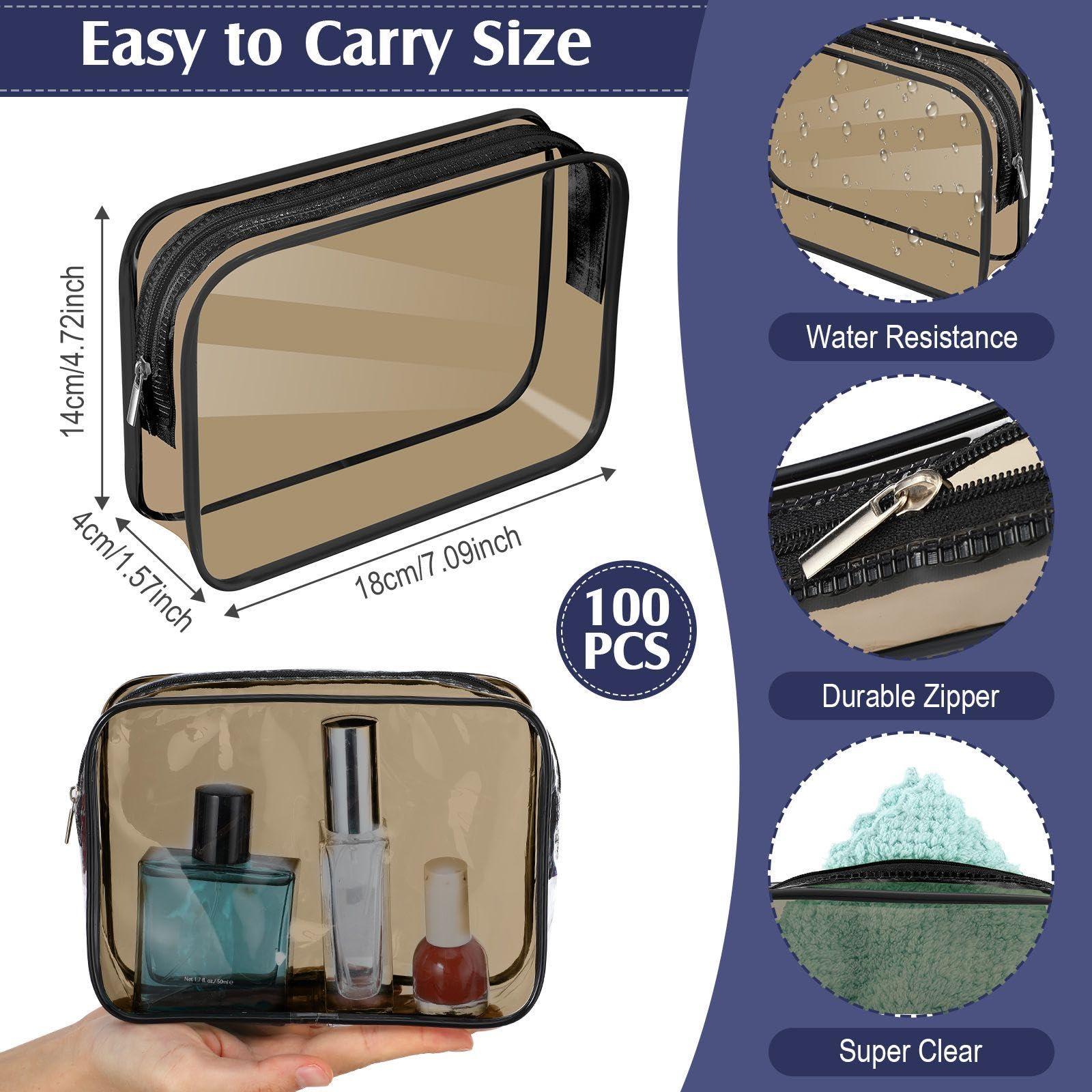 Sanwuta Sanwuta 100 Pcs Clear Makeup Bags Bulk Tsa Approved Toiletry Bag for Travel Transparent Cosmetic Bag PVC Waterproof Travel Small Pouches with Zipper for Men and Women(Dark Black)