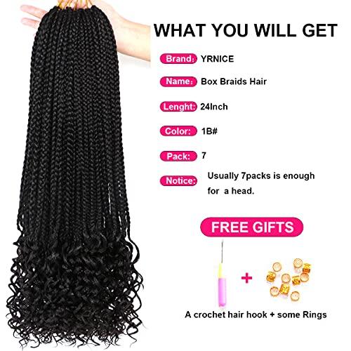 URNice 7 Packs Goddess Box Braids Crochet Hair 24 Inch Crochet Braids with Curly Ends Bohemian Crochet Hair Hair for Black Women (24 Inch 7 Packs, 1B#)