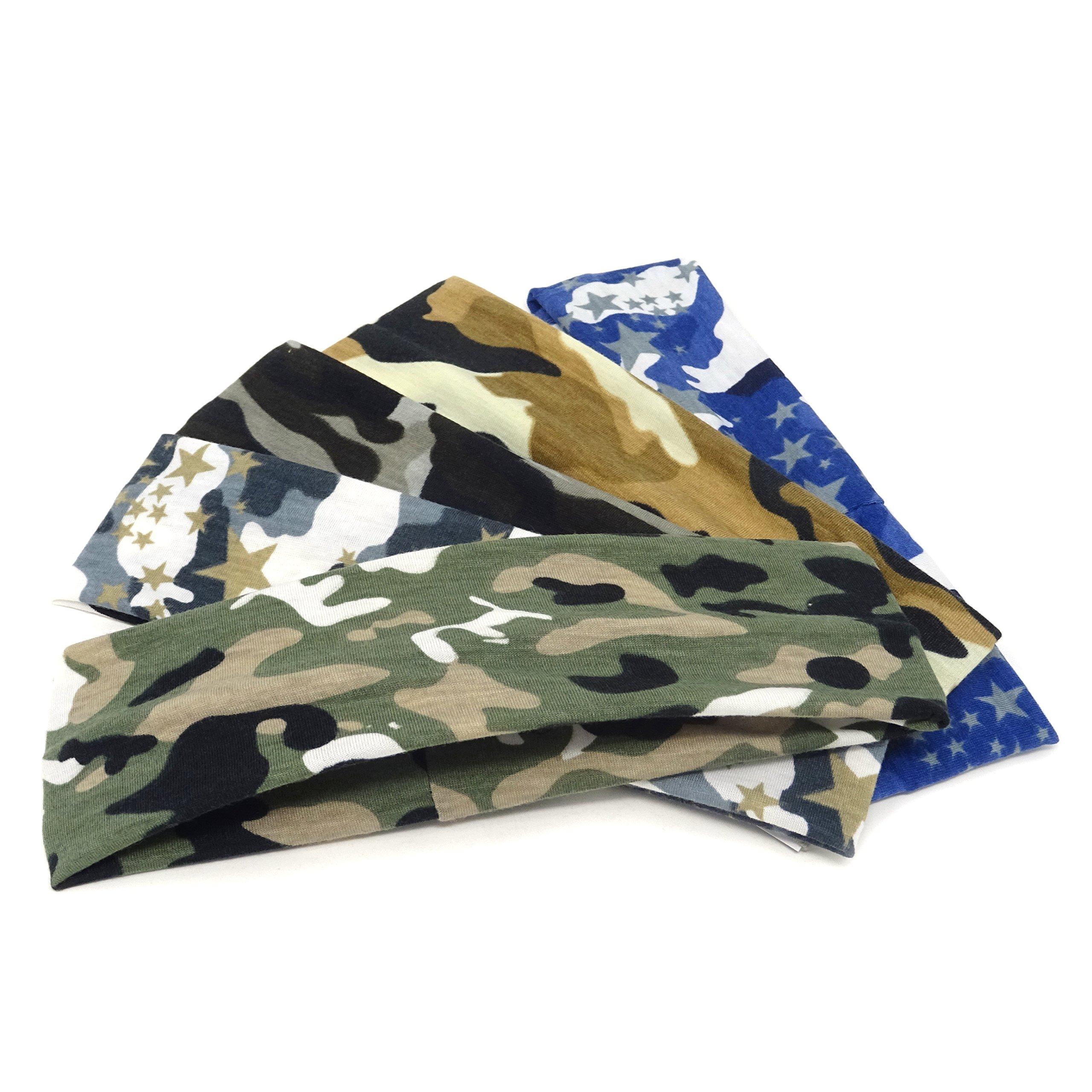 HONBAY HONBAY Headband [Camo] - Outdoor Sports Magic Scarf, 5pcs Outdoor Headbands, Elastic Cotton Headbands, Bicycle Bandanas Head Wrap for Teens, Boys, Men and Women