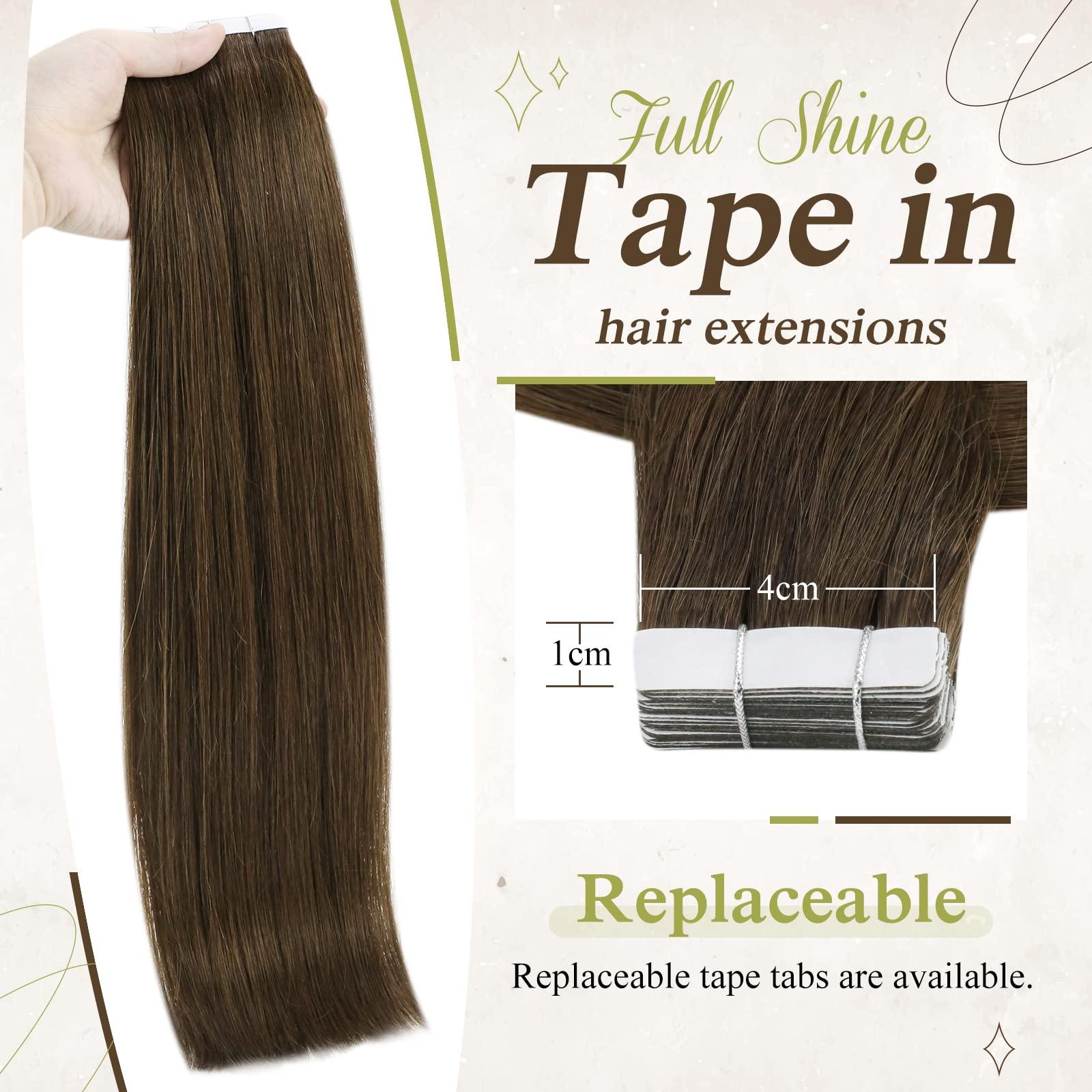 Full Shine Full Shine Invisible Tape in Hair Extensions 10 Inch Short Straight Human Hair Extensions Remy Hair 20 Pcs 30 Gram Seamless Hair Extensions Tape in 4 Medium Brown Real Human Hair for Party