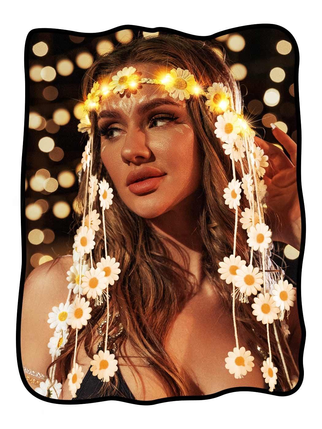 CAKURE CAKURE Led Sunflower Rave Headbands Hippie Flower Headband Light Up Headpieces for Women(White)