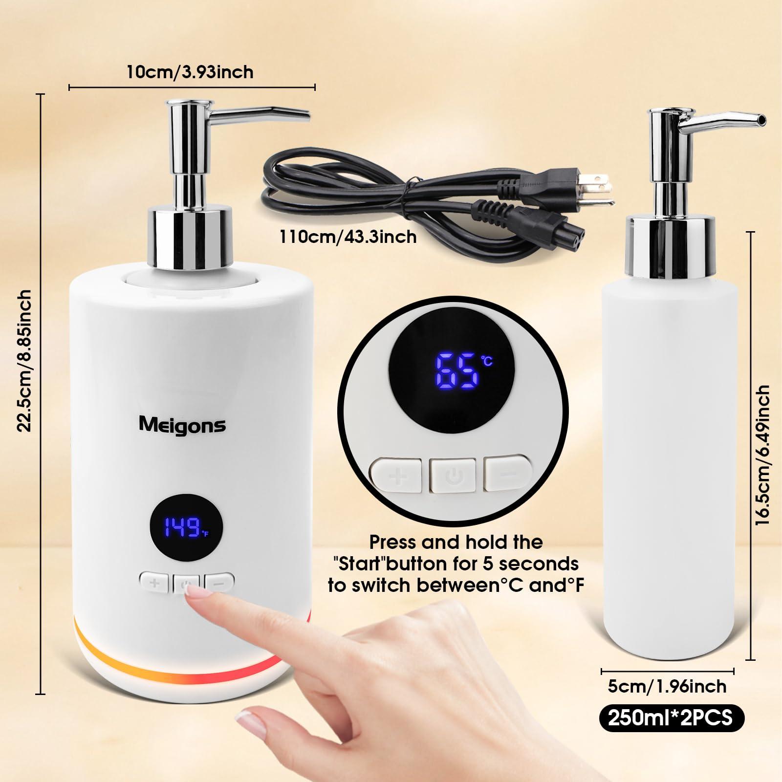 Meigons Oil Warmer for Massage, Massage Oil Warmer, Body Oils Heater for Spa, Salon and Barber Shops, with Two Oil Bottle Dispenser, Constant Temperature (White)
